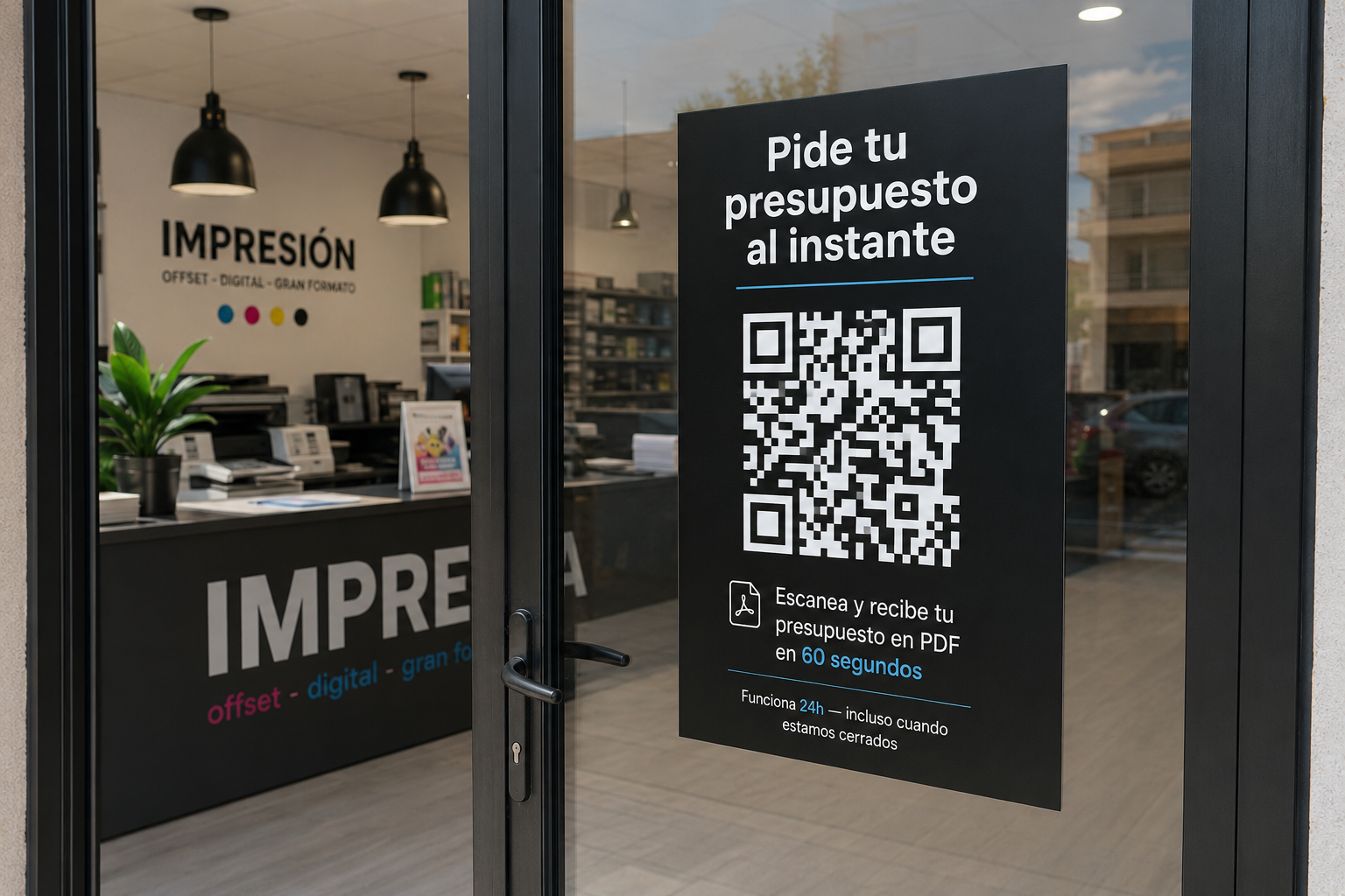 QR en la puerta de un negocio para pedir presupuesto
